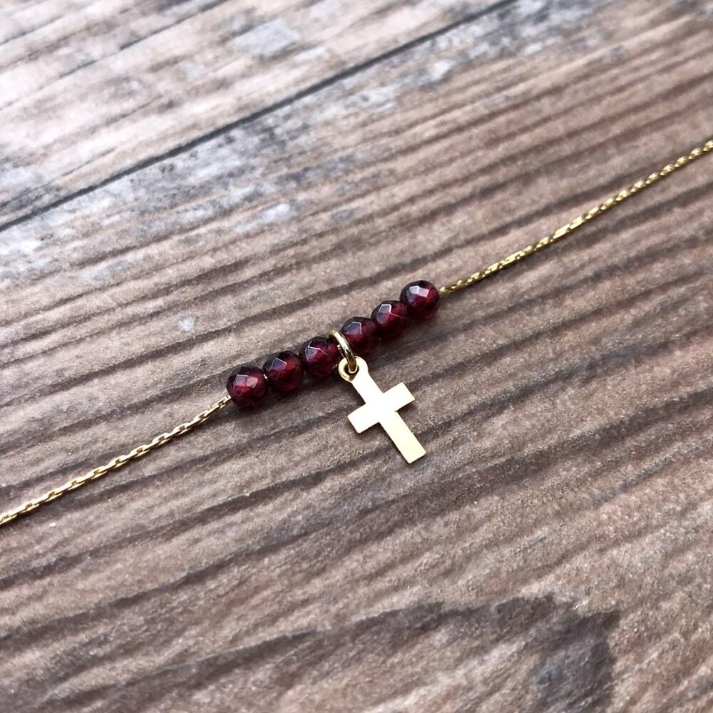 Beaded Cross necklace, gold, Easter gift, Christian gift, minimalist, gemstone,